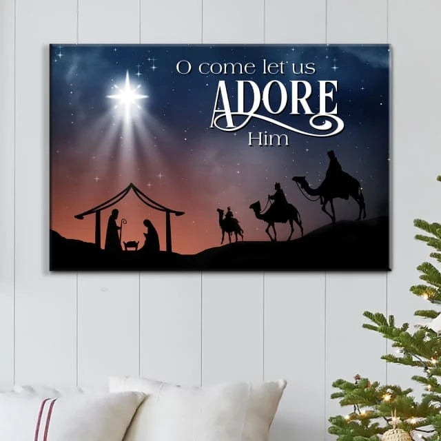 o come let us adore him three wise men christmas wall art canvas (Landscape)