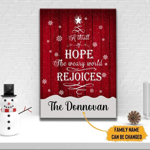 a thrill of hope the weary world rejoices wall art personalized custom family wall art canvas