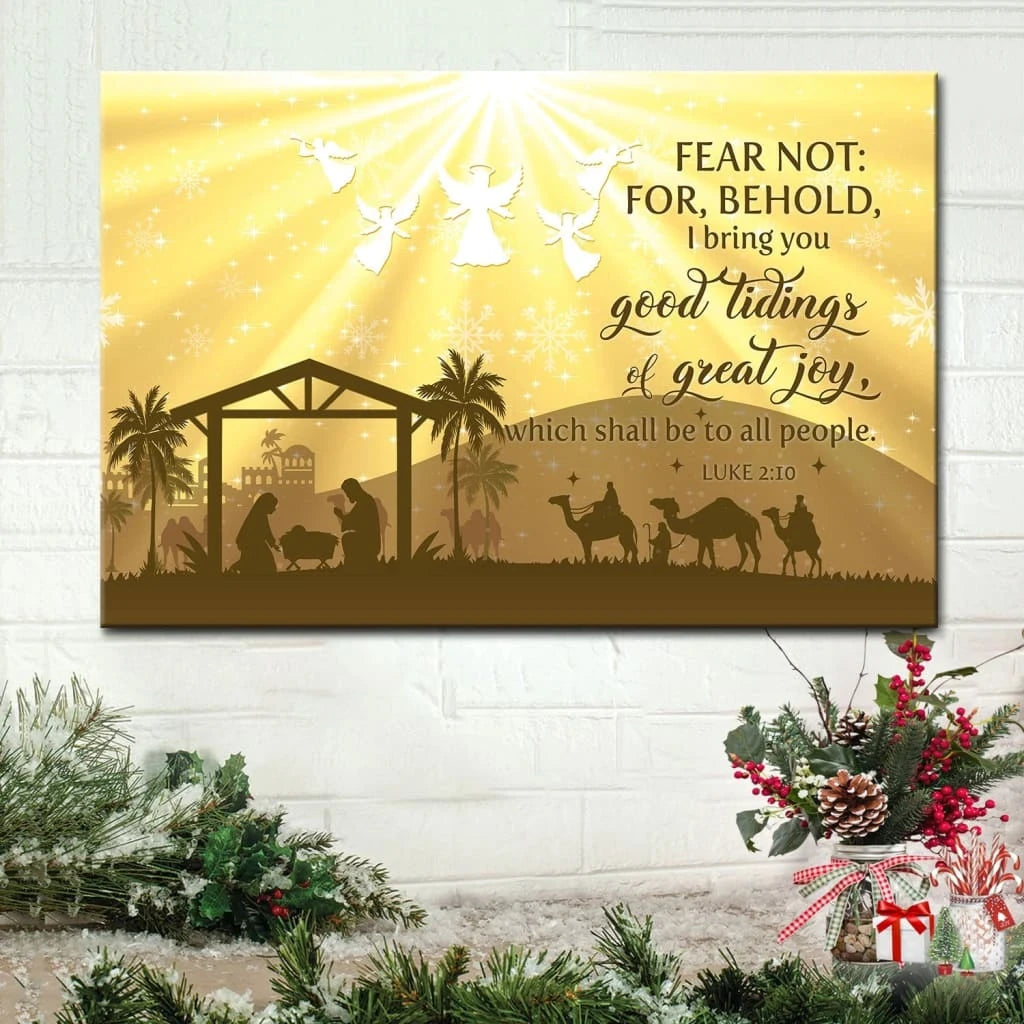 good tidings of great joy christmas nativity scene wall art canvas (Landscape)