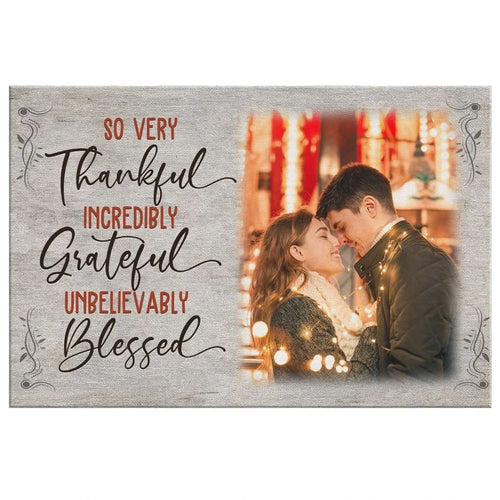 personalized thankful grateful blessed wall art canvas with custom photo (Landscape)