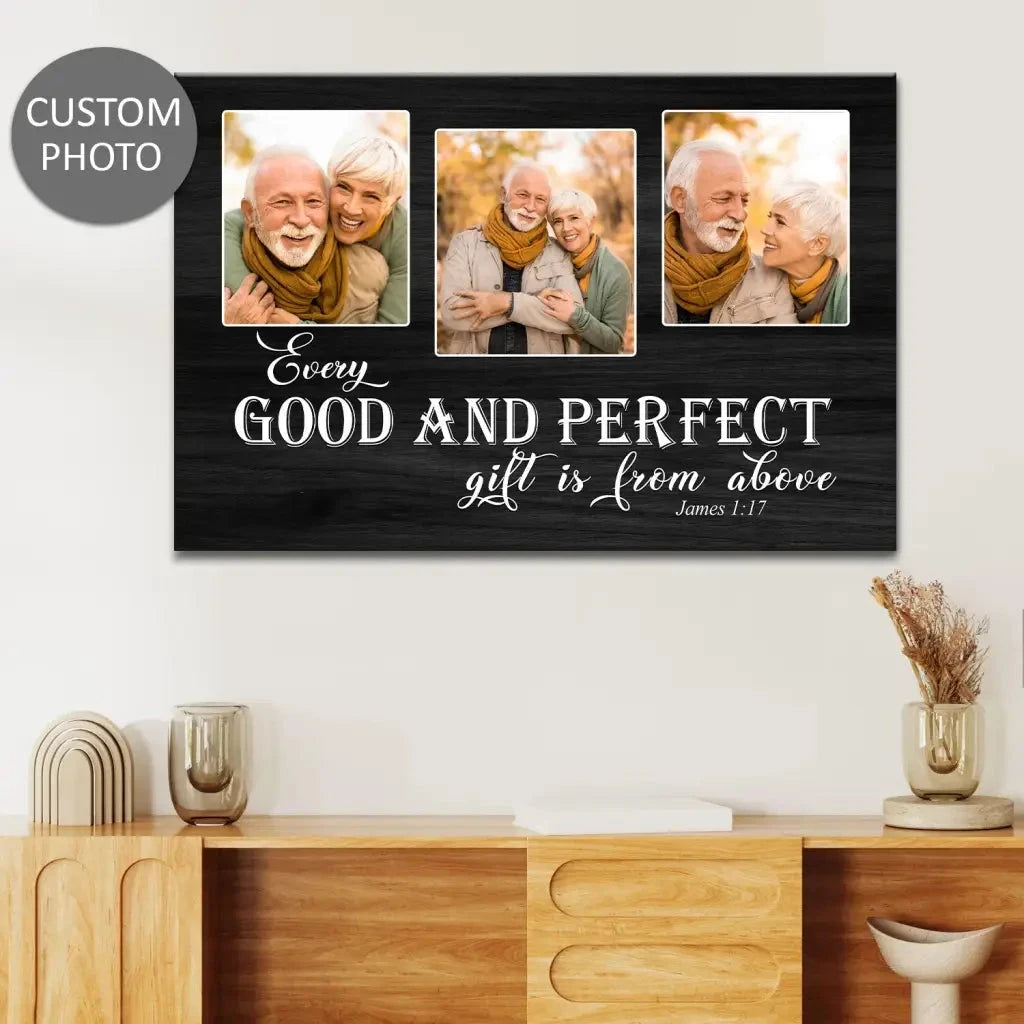personalized every good and perfect gift is from above wall art canvas with custom photo (Landscape)