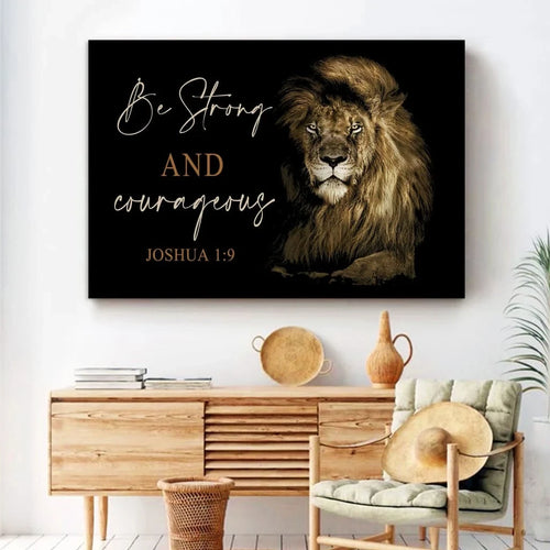 lion of judah be strong and courageous joshua 1 9 wall art canvas (Landscape)
