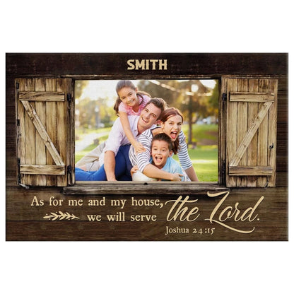 personalized joshua 24 15 as for me and my house wall art canvas with custom family name and photo (Landscape)