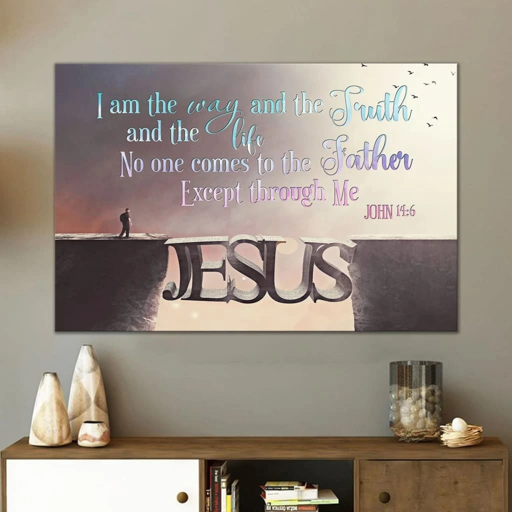 i am the way and the truth and the life john 14 6 bible verse wall art canvas (Landscape)