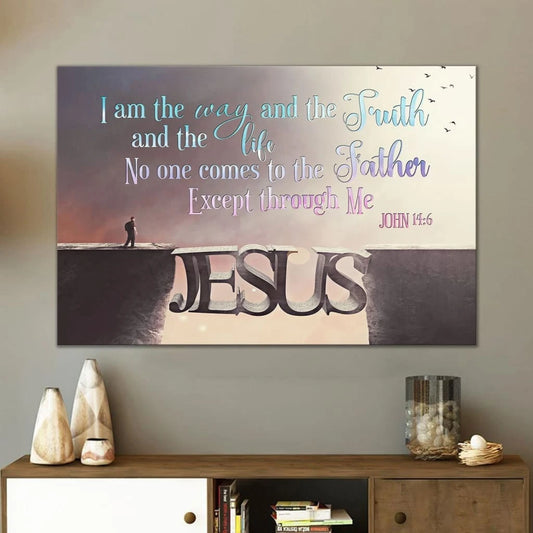 i am the way and the truth and the life john 14 6 bible verse wall art canvas (Landscape)