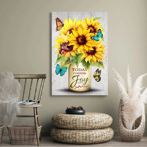 christian wall art canvas today i choose joy sunflower butterfly vase