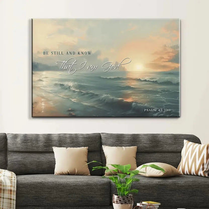 be still and know seascape psalm 46 10 wall art canvas print (Landscape)