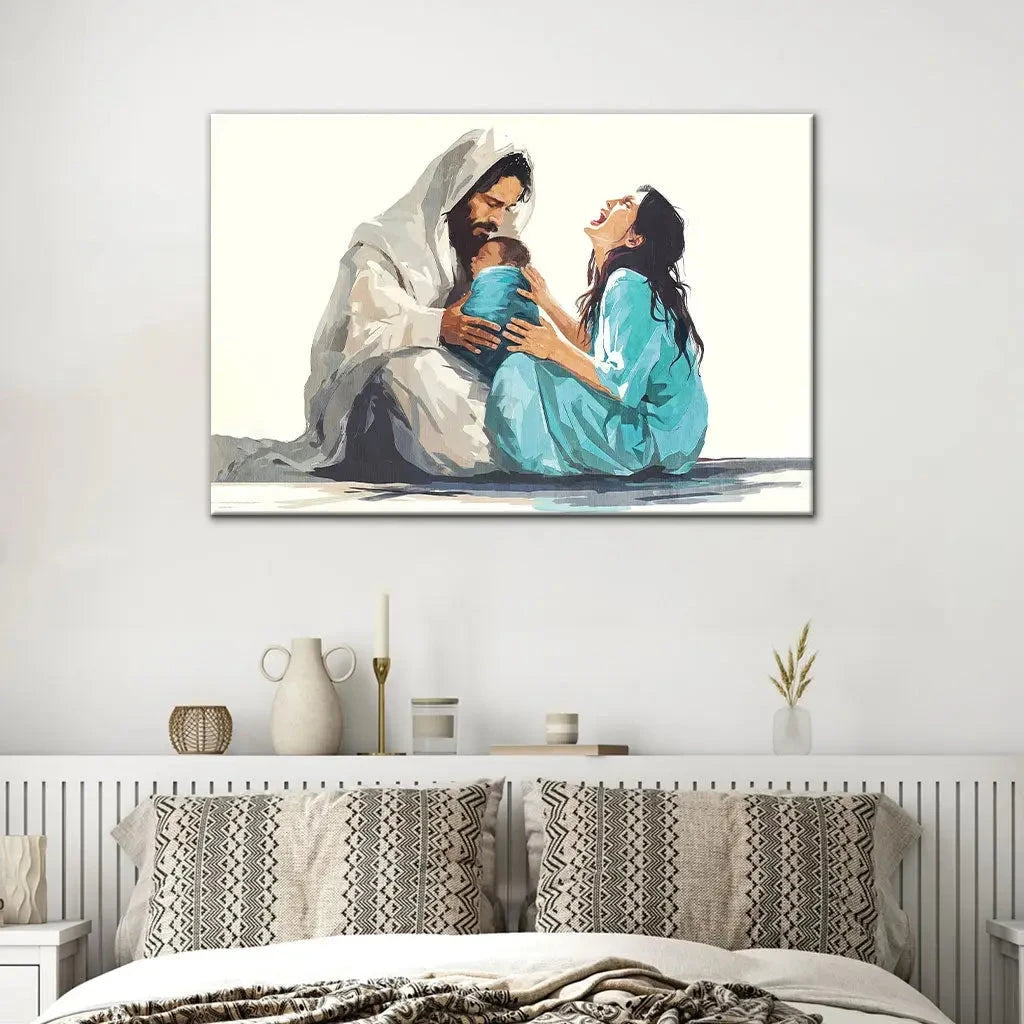 jesus is close to the brokenhearted woman christian wall art canvas (Landscape) (view 2)
