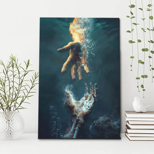 the hand of god jesus reaching into water wall art canvas (Landscape)