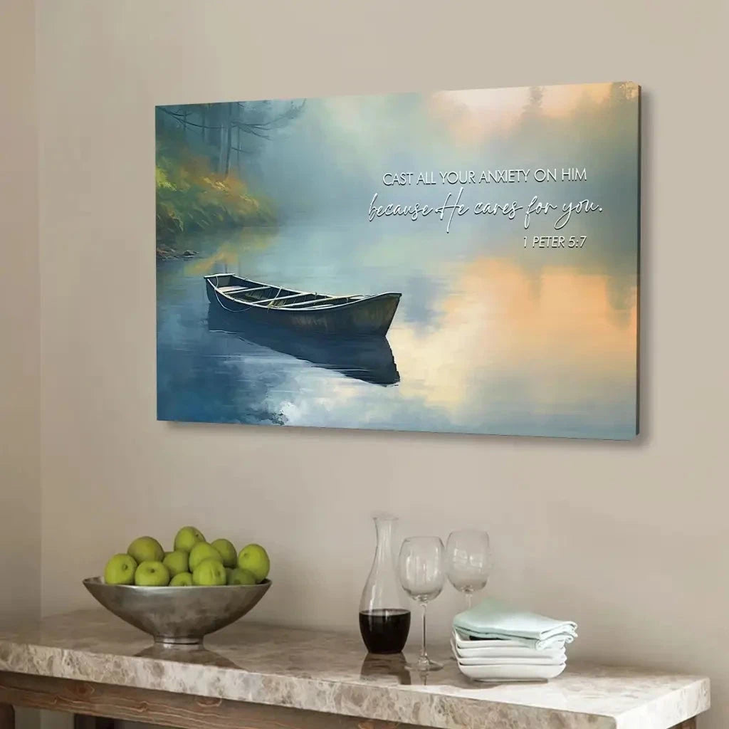 1 peter 5 7 cast all your anxiety on him wall art canvas (Landscape) (view 4)