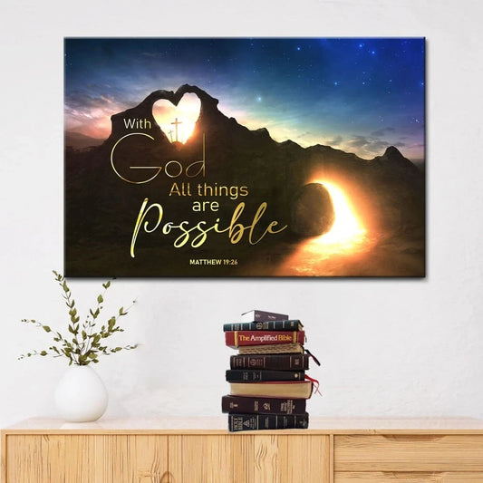 christian easter gifts with god all things are possible wall art canvas (Landscape)