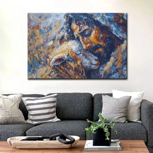 abstract painting of jesus and lost lamb wall art canvas (Landscape)