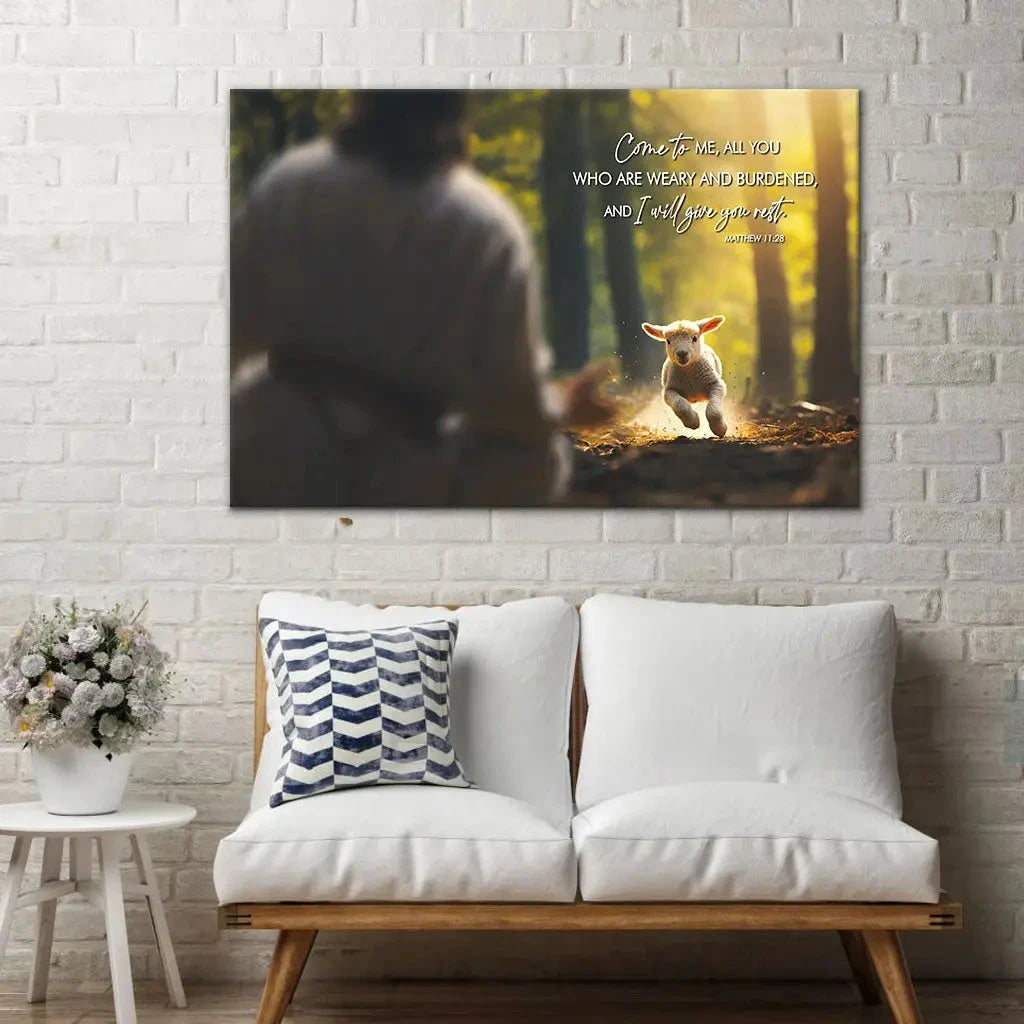 matthew 11 28 come to me all you who are weary wall art canvas (Landscape) (view 3)