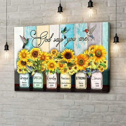 christian wall art god says you are canvas hummingbird sunflower (Landscape)