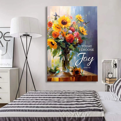 today i choose joy art hummingbird sunflower christian wall art canvas (Landscape)