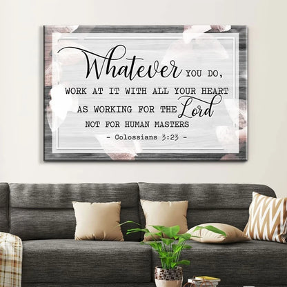 colossians 3 23 whatever you do rustic christian wall art canvas (Landscape) (view 2)