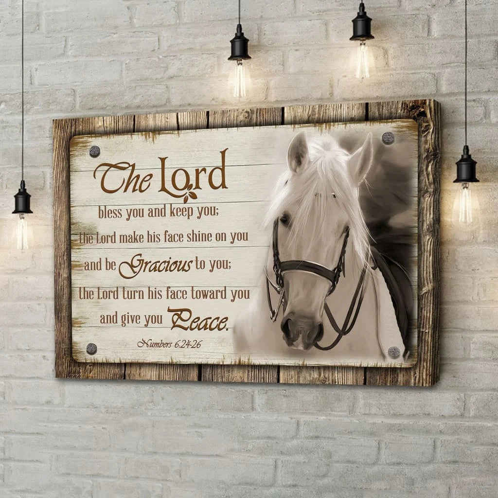 the lord bless you and keep you horse farmhouse christian wall art canvas (Landscape) (view 2)