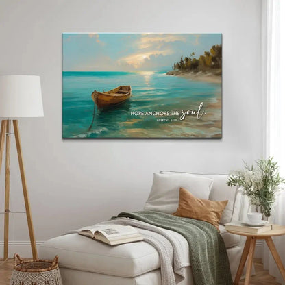 hope anchors the soul hebrews 6 19 wall art canvas print (Landscape) (view 2)