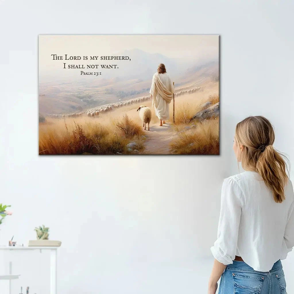psalm 23 kjv the lord is my shepherd i shall not want wall art canvas (Landscape) (view 2)