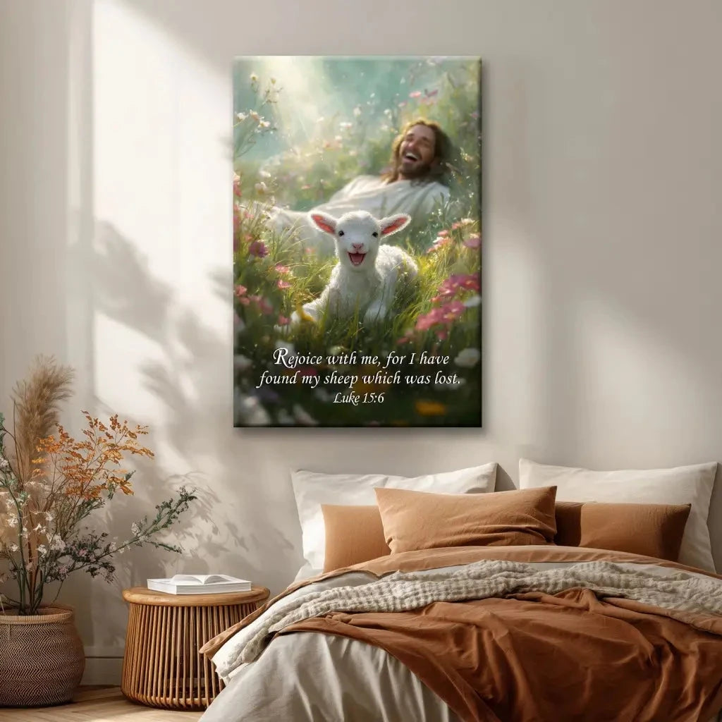 rejoice with me for i have found my sheep which was lost luke 15 6 christian wall art canvas