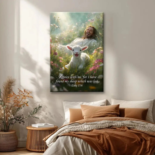 rejoice with me for i have found my sheep which was lost luke 15 6 christian wall art canvas