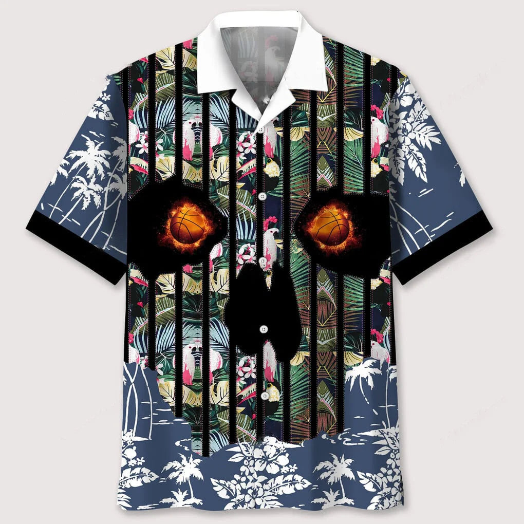 Basketball Flower Skull Hawaiian Shirt