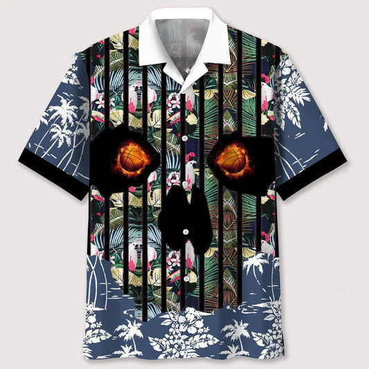 Basketball Flower Skull Hawaiian Shirt