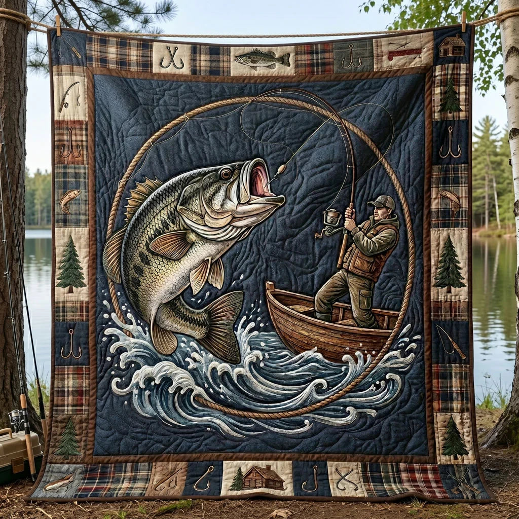 Bass Fishing Adventure Quilt Blanket