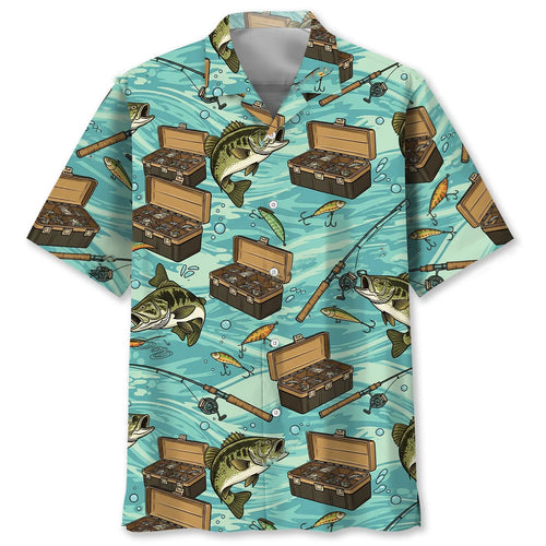Bass Fishing Blue Hawaiian Shirt