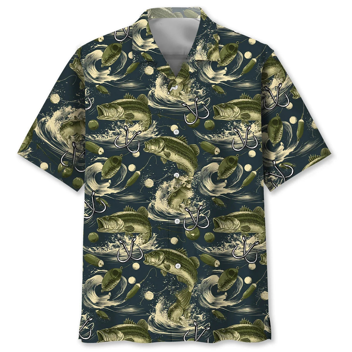 Bass Fishing Moss Green Hawaiian Shirt