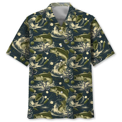 Bass Fishing Moss Green Hawaiian Shirt