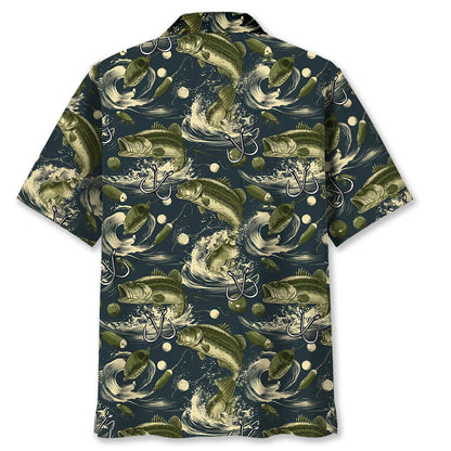 Bass Fishing Moss Green Hawaiian Shirt