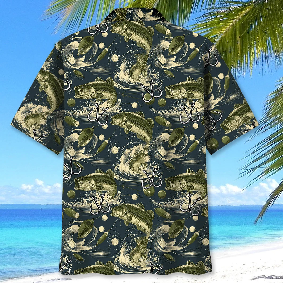 Bass Fishing Moss Green Hawaiian Shirt