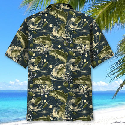 Bass Fishing Moss Green Hawaiian Shirt