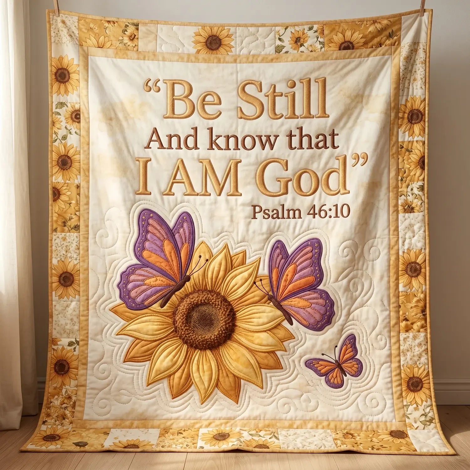 Be Still Butterfly And Sunflower Quilt Blanket