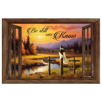 be still and know psalm 46 10 sunset river painting christian wall art canvas (Landscape)