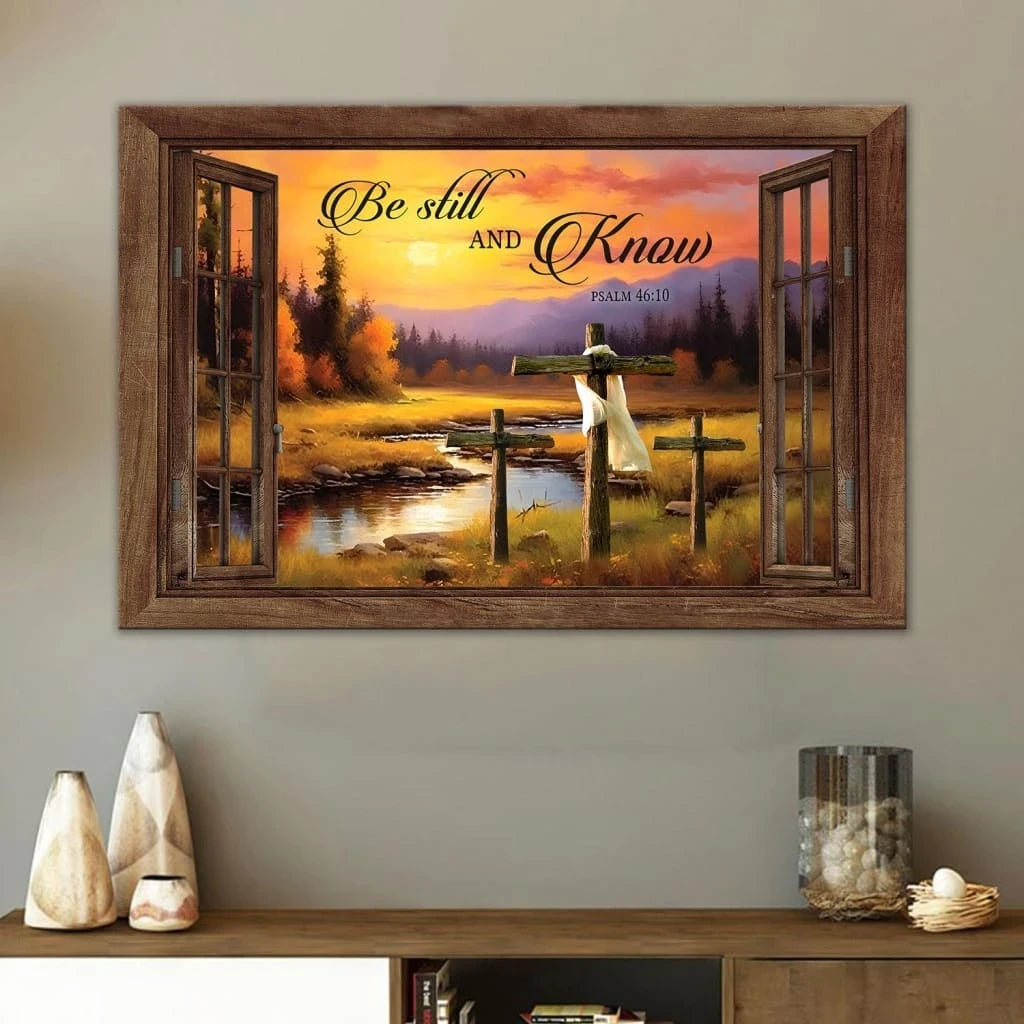 be still and know psalm 46 10 sunset river painting christian wall art canvas (Landscape) (view 2)