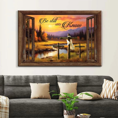 be still and know psalm 46 10 sunset river painting christian wall art canvas (Landscape) (view 4)