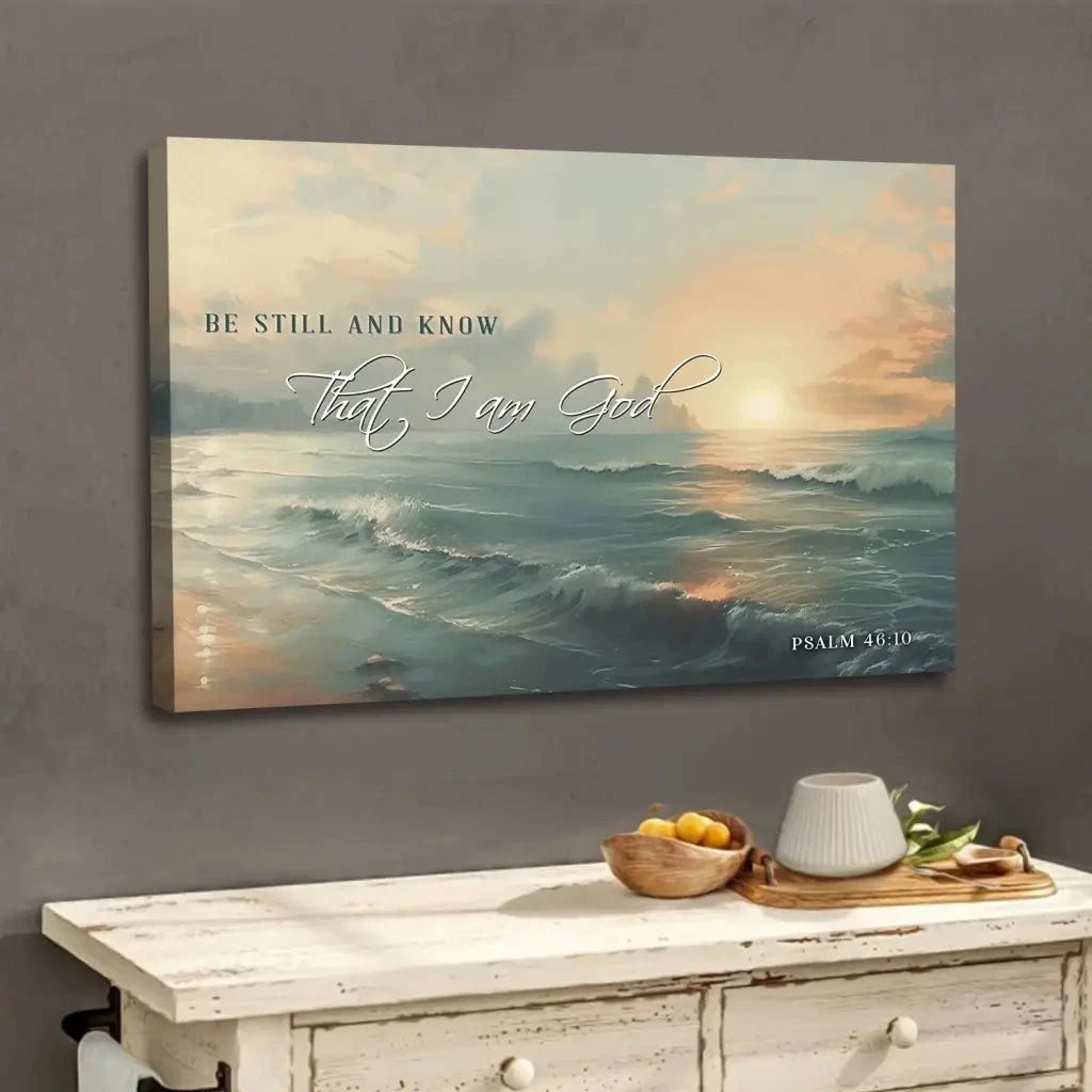 be still and know seascape psalm 46 10 wall art canvas print (Landscape) (view 3)