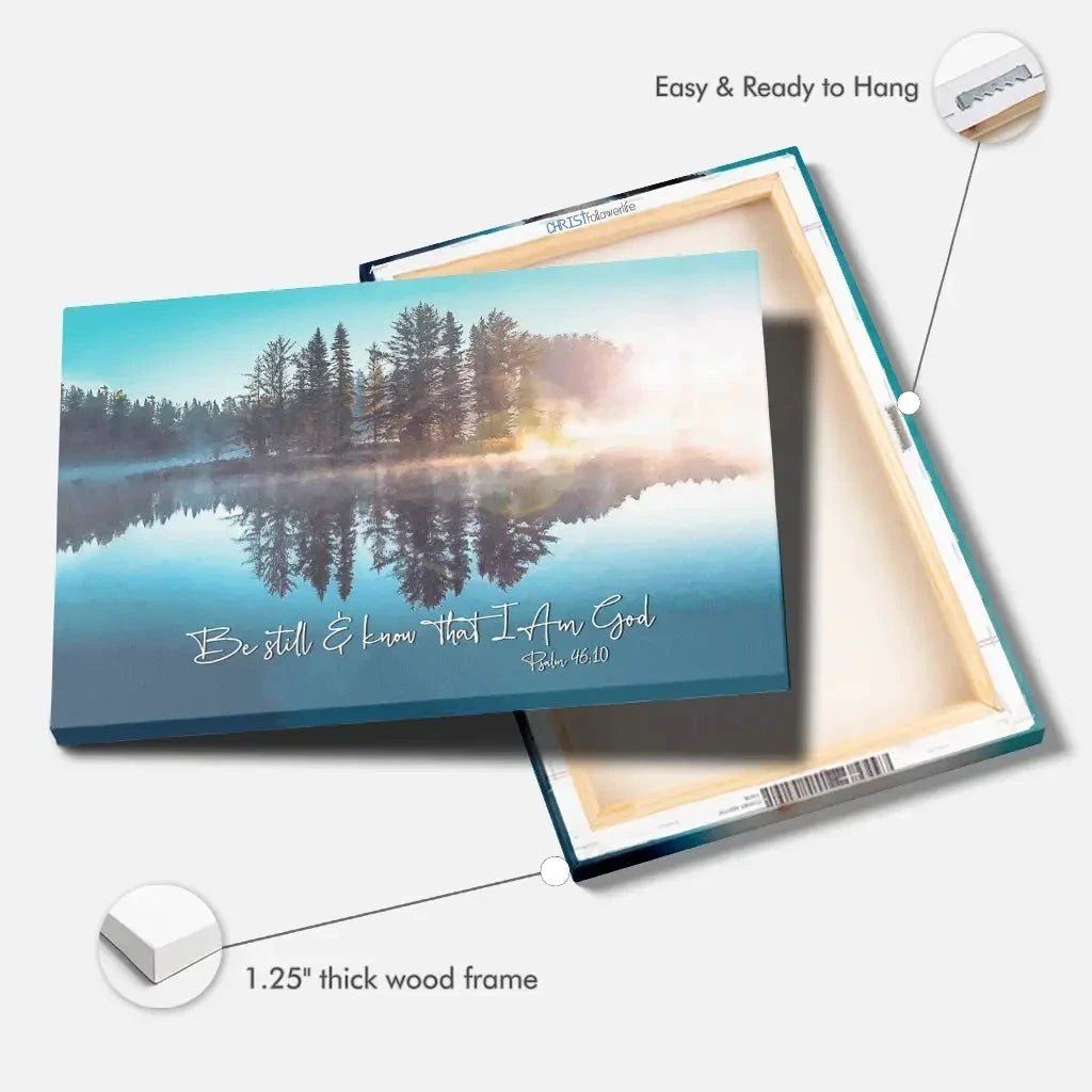 be still and know that i am god lake reflections christian wall art canvas (Landscape) (view 4)