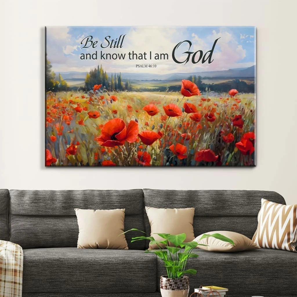 be still and know that i am god psalm 46 10 poppy field wall art canvas (Landscape) (view 5)
