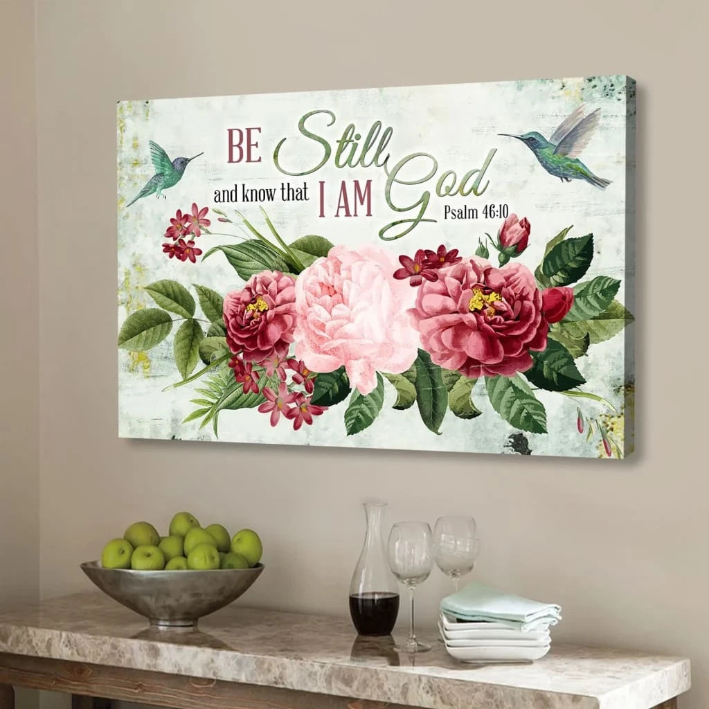 be still and know that i am god vintage flower hummingbird wall art canvas (view 2)
