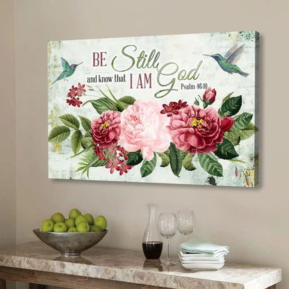 be still and know that i am god vintage flower hummingbird wall art canvas (view 2)
