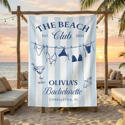 Beach Bachelorette Party Banner Personalized Beach Club Bachelorette Backdrop Custom Name Bridal Party Banner, bridal show...