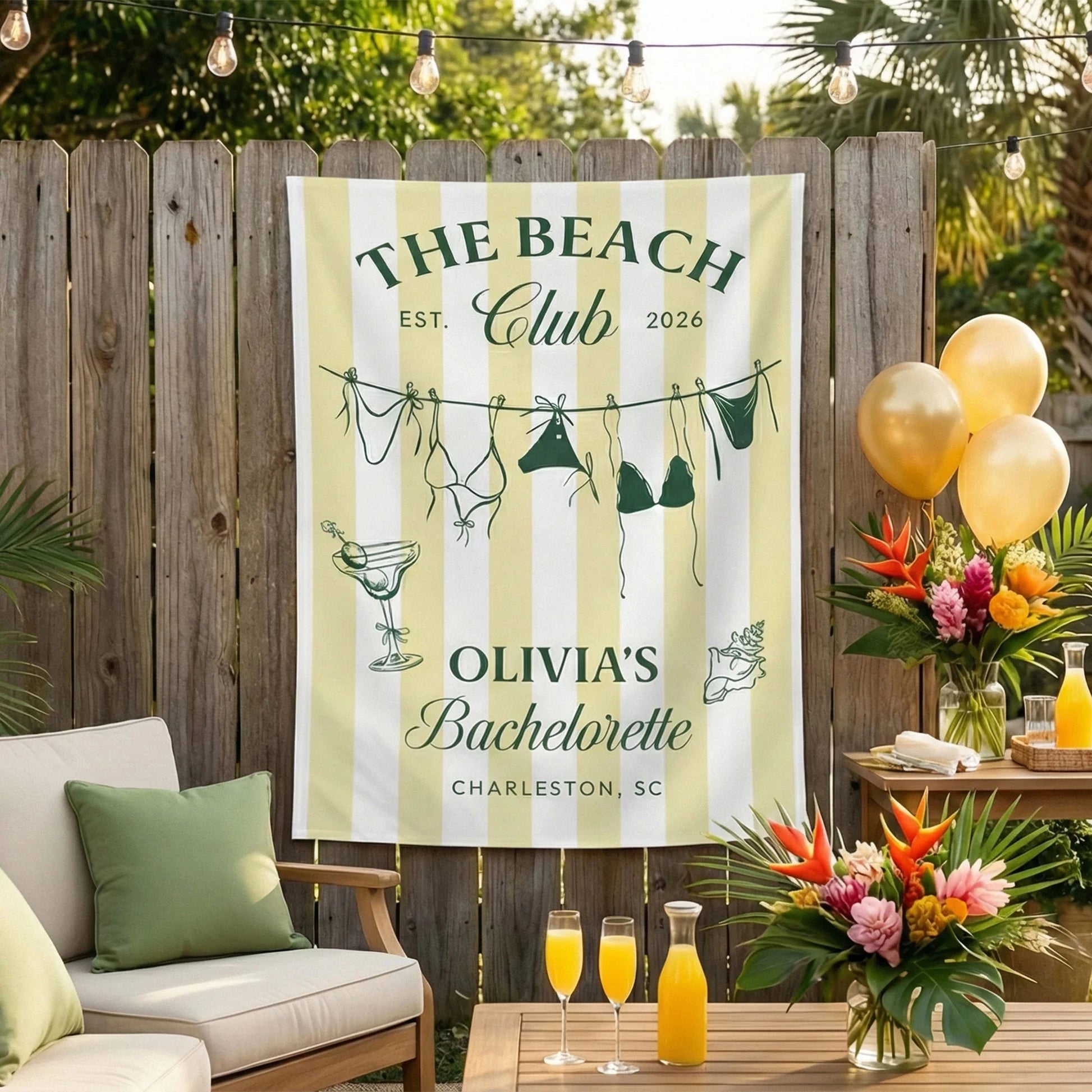 Beach Bachelorette Party Banner Personalized Beach Club Bachelorette Backdrop Custom Name Bridal Party Banner, bridal show...