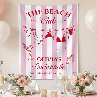 Beach Bachelorette Party Banner Personalized Beach Club Bachelorette Backdrop Custom Name Bridal Party Banner, bridal show...