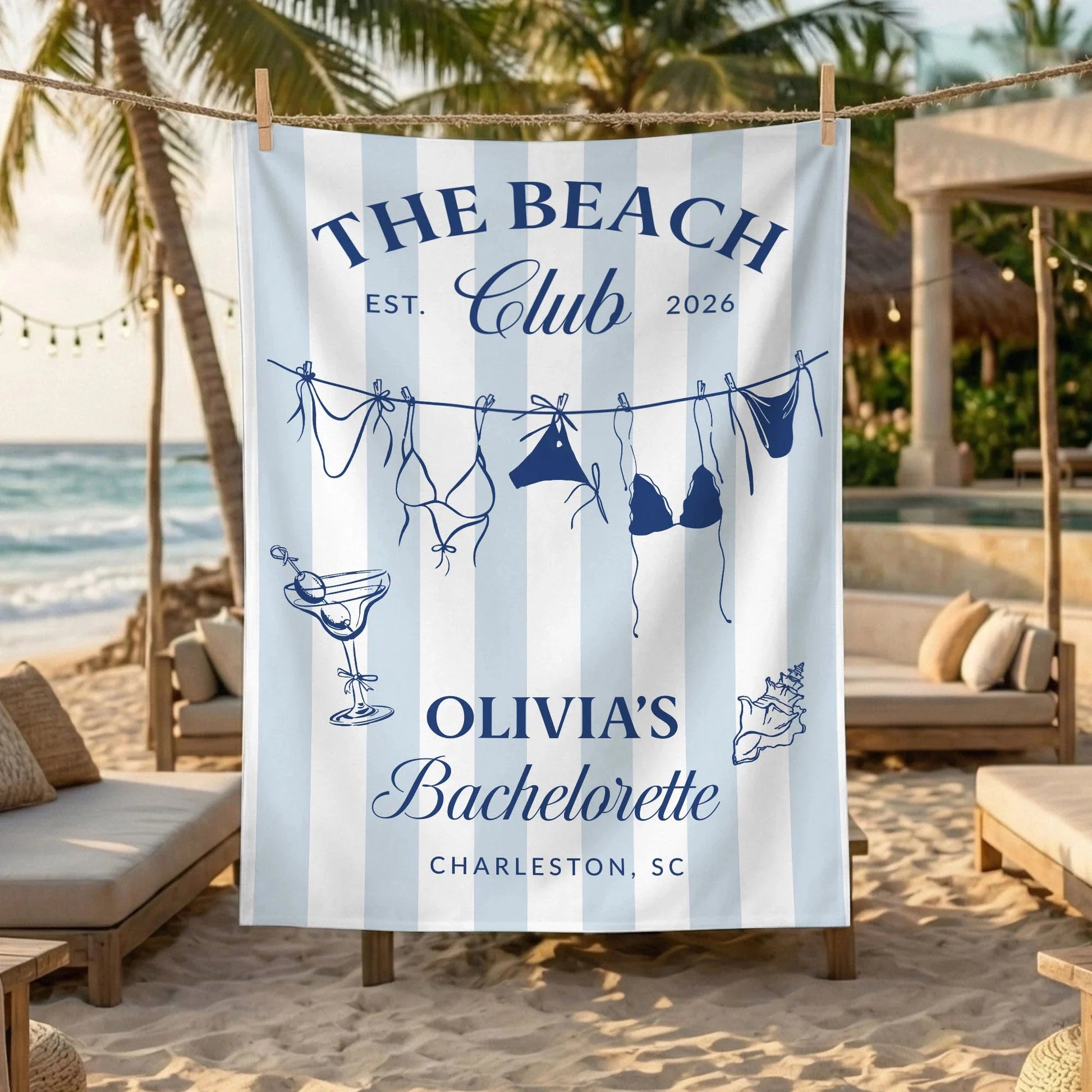 Beach Bachelorette Party Banner Personalized Beach Club Bachelorette Backdrop Custom Name Bridal Party Banner, bridal show...