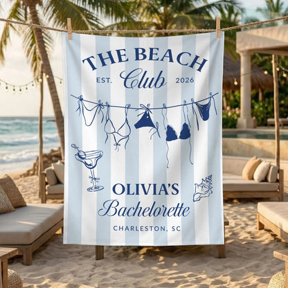 Beach Bachelorette Party Banner Personalized Beach Club Bachelorette Backdrop Custom Name Bridal Party Banner, bridal show...