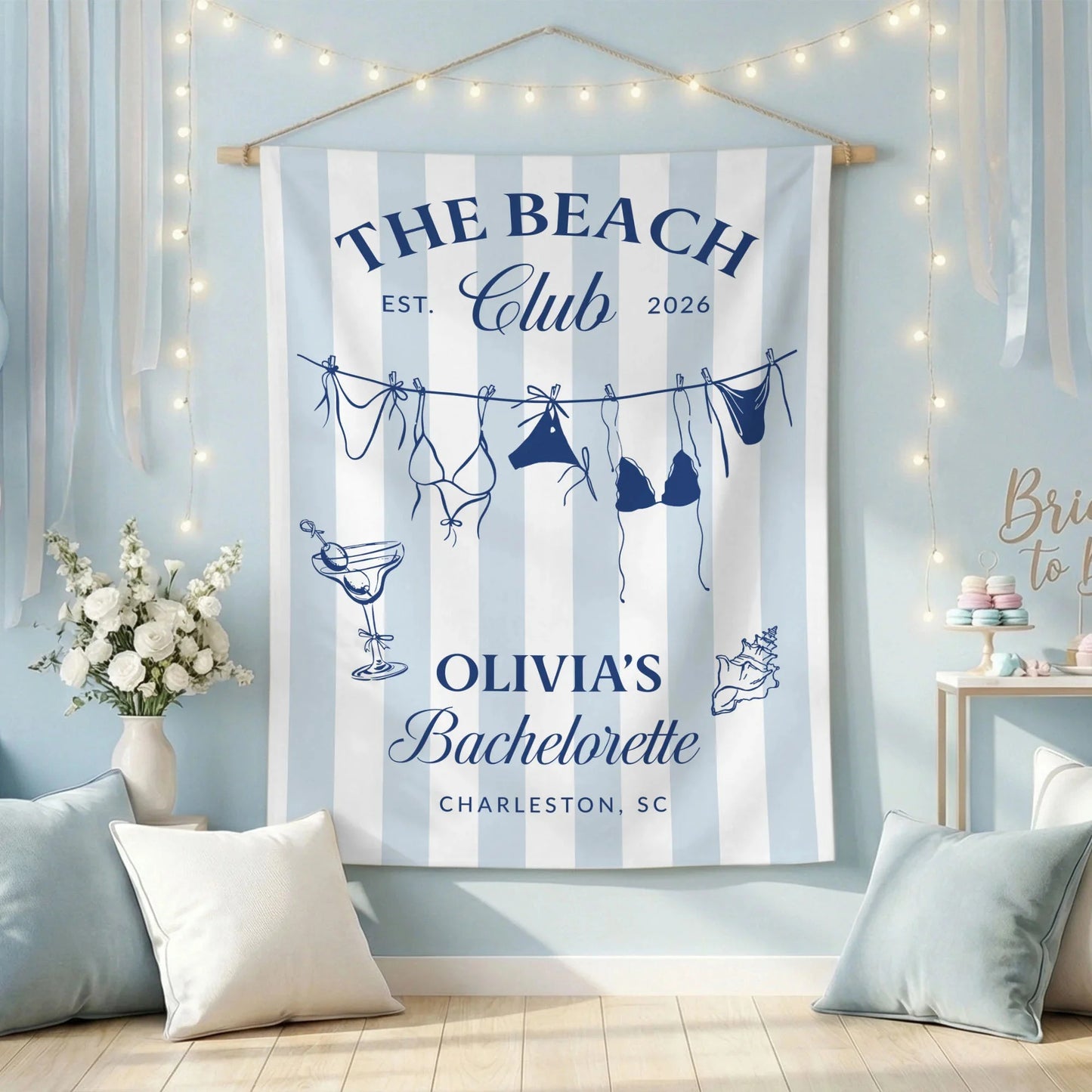 Beach Bachelorette Party Banner Personalized Beach Club Bachelorette Backdrop Custom Name Bridal Party Banner, bridal show...