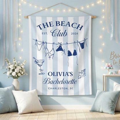 Beach Bachelorette Party Banner Personalized Beach Club Bachelorette Backdrop Custom Name Bridal Party Banner, bridal show...